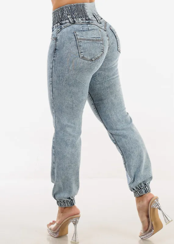 MX JEANS Butt Lift 3 Button Spandex Waist Jogger Jeans Acid Wash sold by Moda