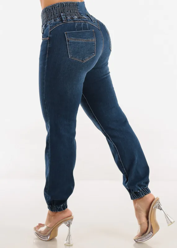 MX JEANS Butt Lift 3 Button Spandex Waist Jogger Jeans Dark Wash sold by Moda
