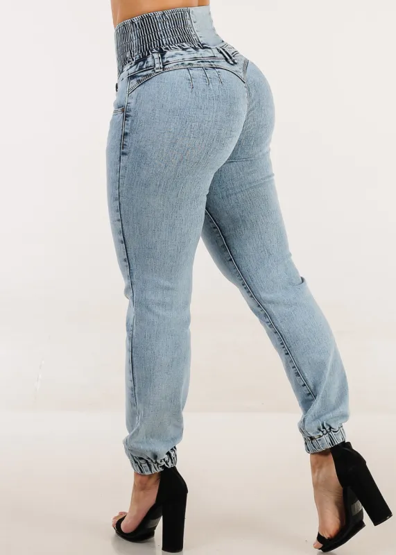MX JEANS Butt Lift 5 Button Spandex Waist Jogger Jeans Acid Wash sold by Moda
