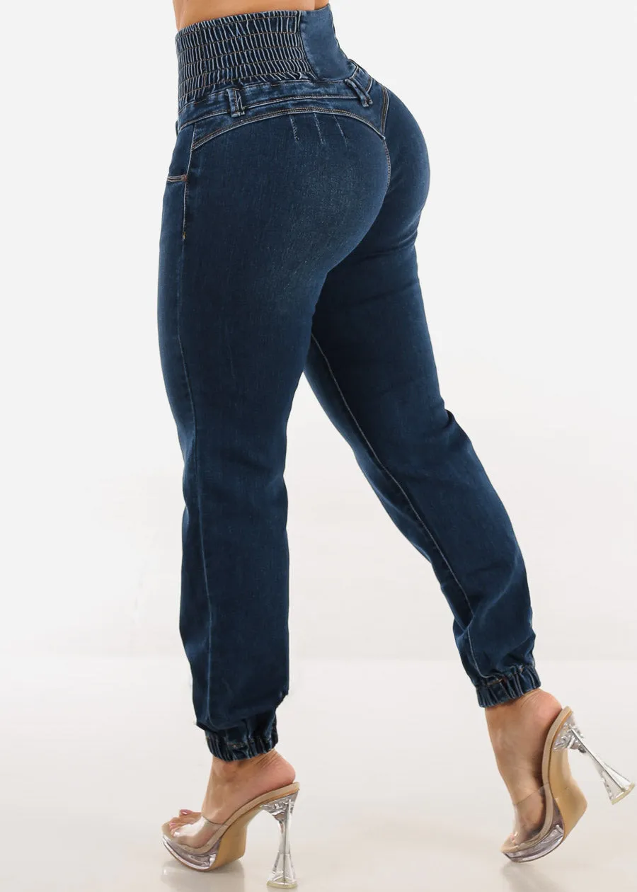 MX JEANS Butt Lift 5 Button Spandex Waist Jogger Jeans Dark Wash sold by Moda