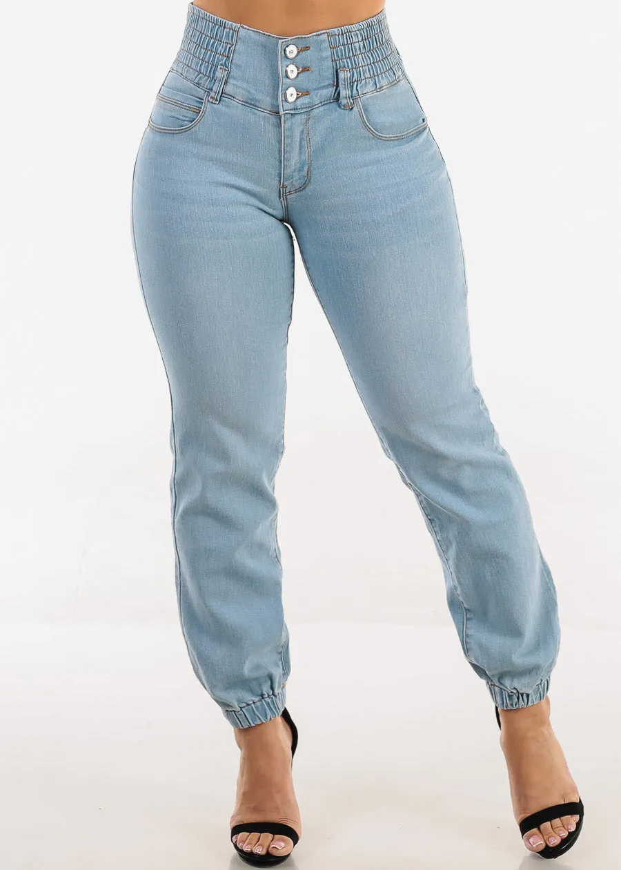 MX JEANS Butt Lift 3 Button Spandex Waist Jogger Jeans Light Wash sold by Moda product image thumbnail 4