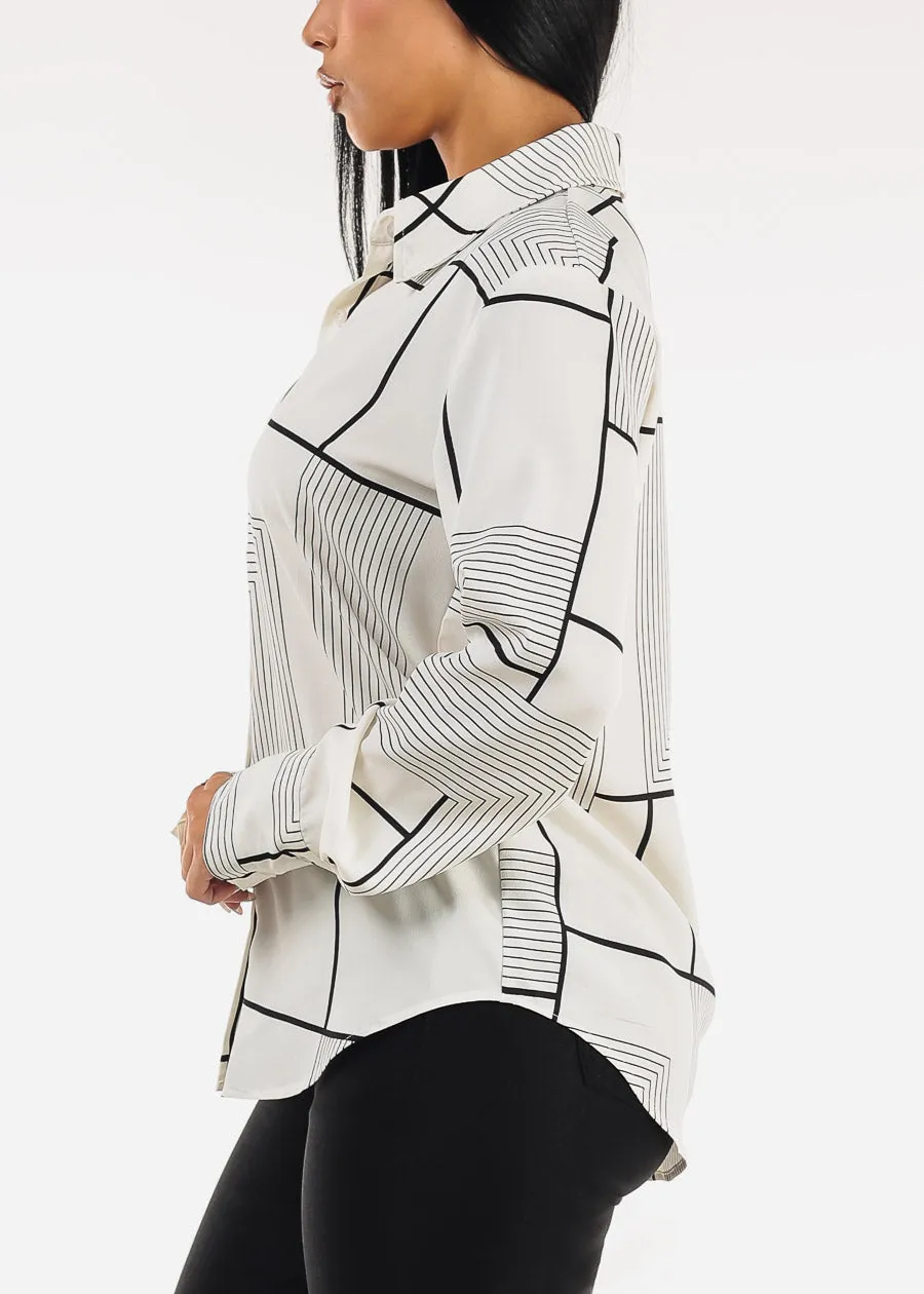 Long Sleeve Printed Collared Blouse Cream sold by Moda product image thumbnail 3