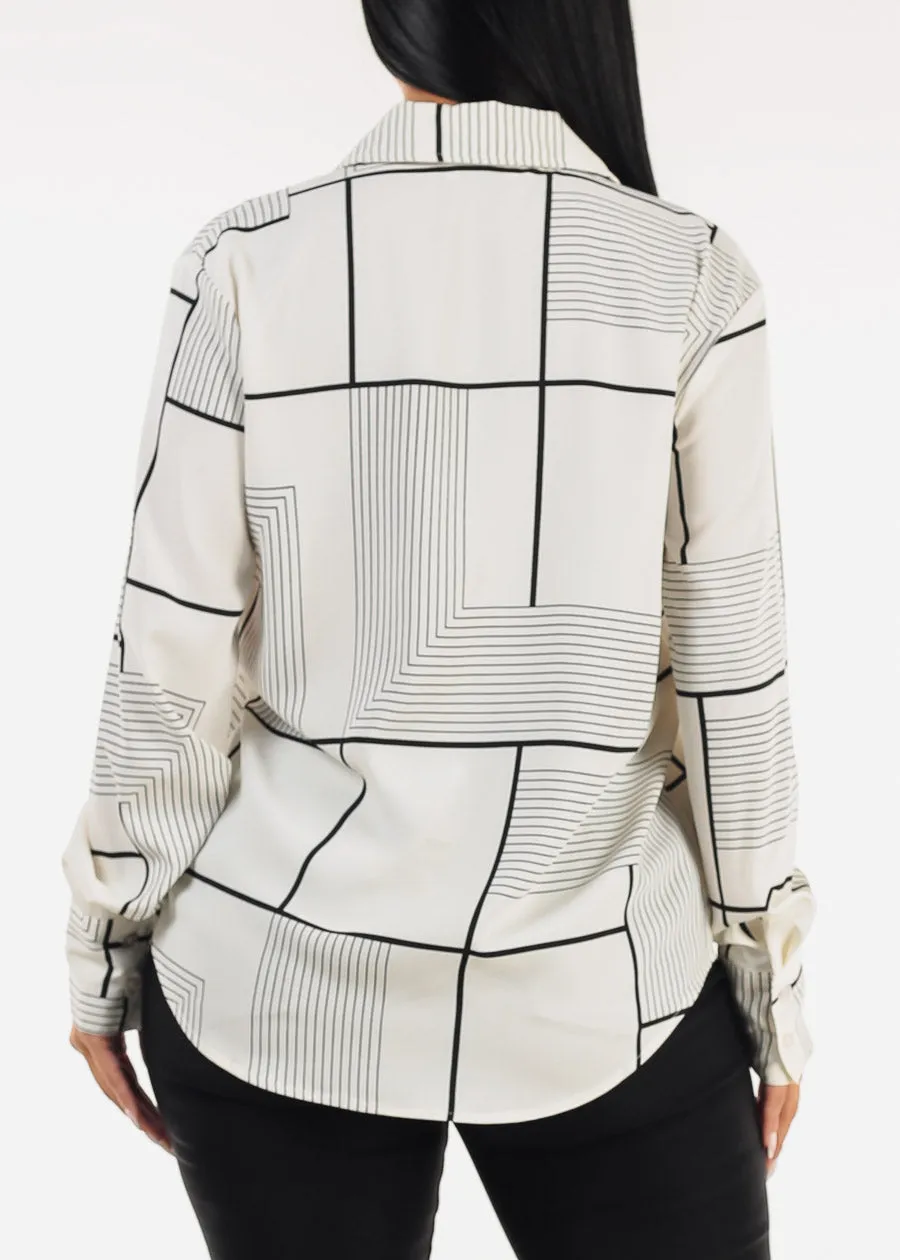 Long Sleeve Printed Collared Blouse Cream sold by Moda product image thumbnail 4