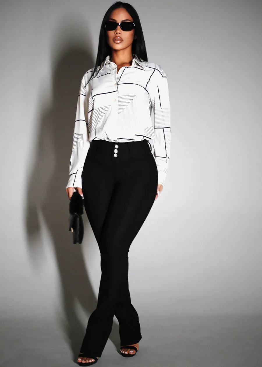 Long Sleeve Printed Collared Blouse Cream sold by Moda product image thumbnail 2