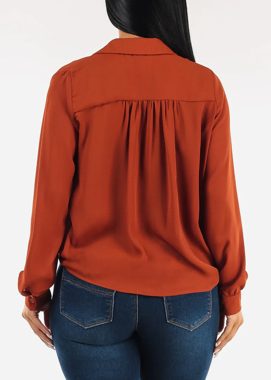 Long Sleeve Tie Front Lightweight Cardigan Rust sold by Moda product image thumbnail 4
