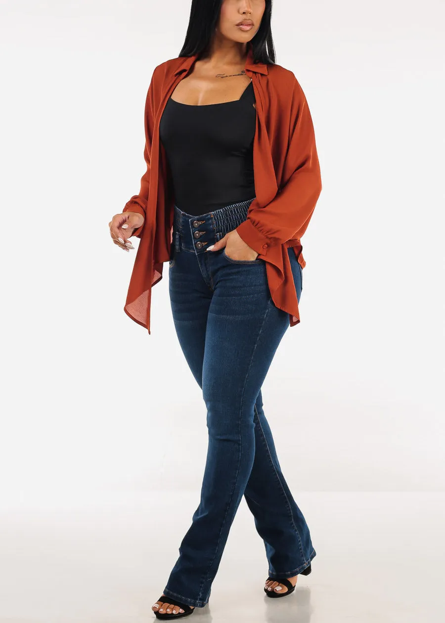 Long Sleeve Tie Front Lightweight Cardigan Rust sold by Moda product image thumbnail 5