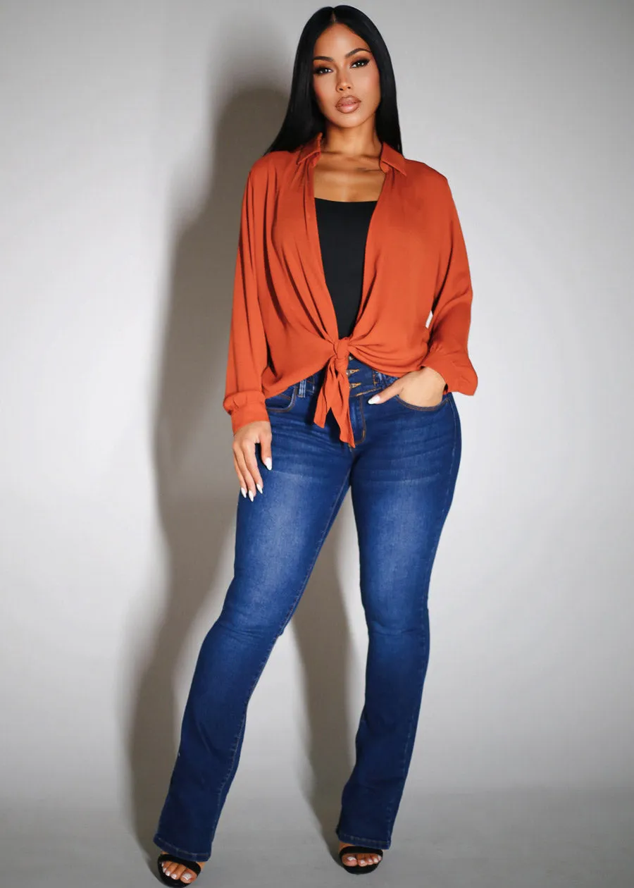 Long Sleeve Tie Front Lightweight Cardigan Rust sold by Moda product image thumbnail 2