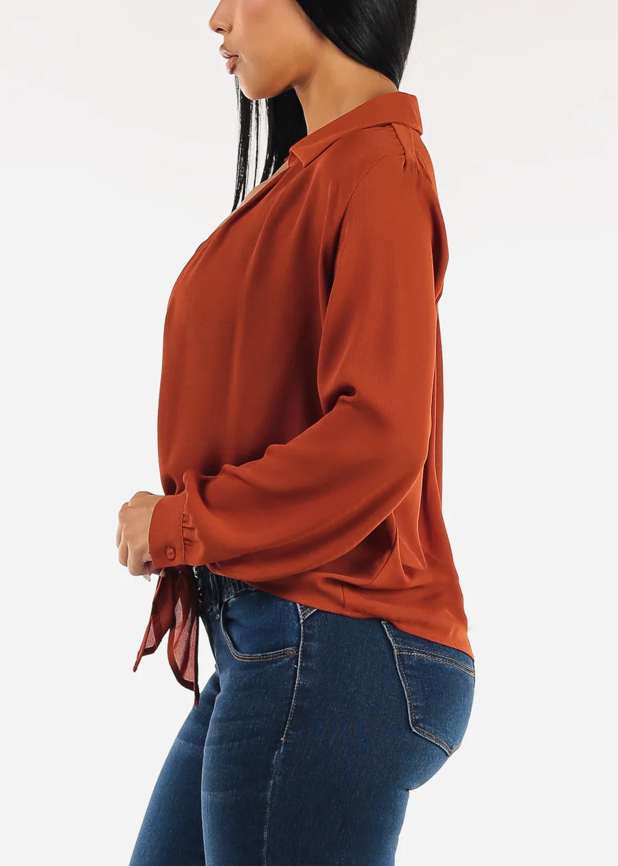 Long Sleeve Tie Front Lightweight Cardigan Rust sold by Moda product image thumbnail 3