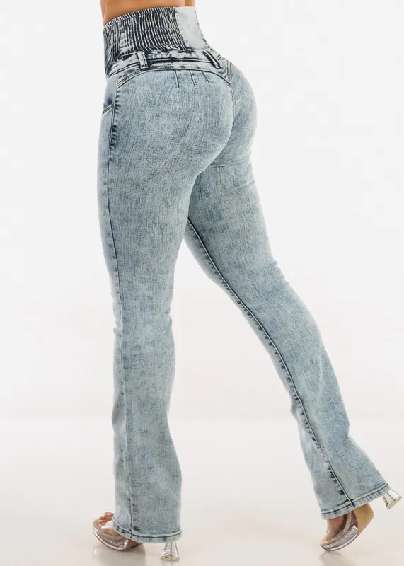 MX JEANS Butt Lift 5 Button Spandex Waist Bootcut Jeans Acid Wash sold by Moda