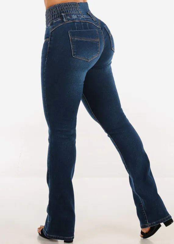 MX JEANS Butt Lift 3 Button Spandex Waist Bootcut Jeans Dark Wash sold by Moda