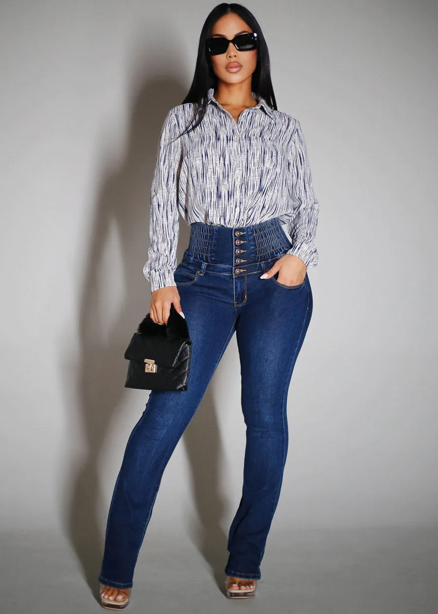 MX JEANS Butt Lift 5 Button Spandex Waist Bootcut Jeans Dark Wash sold by Moda product image thumbnail 2