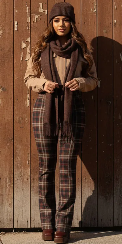 Cropped Jacket & Plaid Pants Look sold by Moda