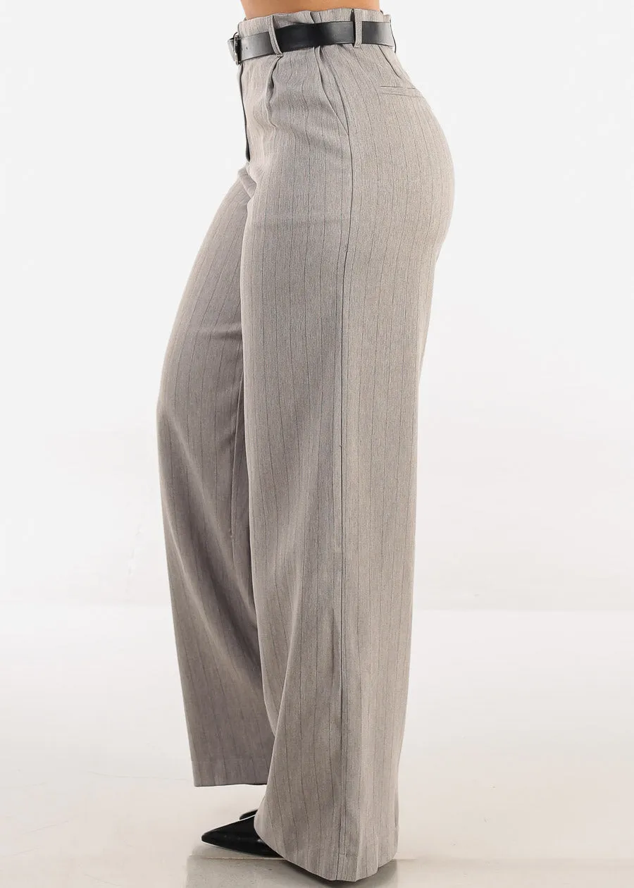 Super High Waist Stripe Wide Leg Dress Pants Grey sold by Moda product image thumbnail 4