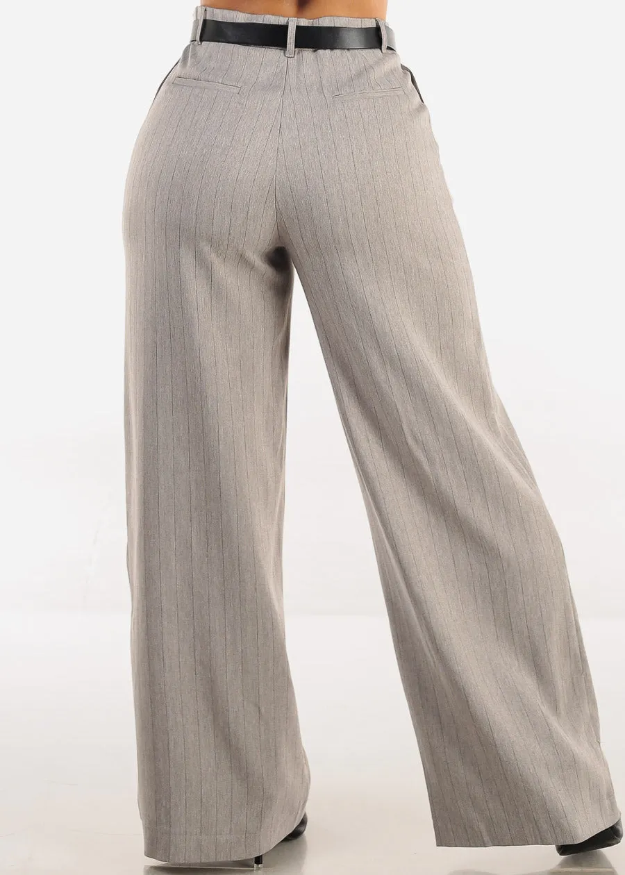 Super High Waist Stripe Wide Leg Dress Pants Grey sold by Moda product image thumbnail 5