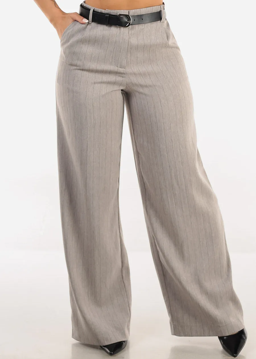 Super High Waist Stripe Wide Leg Dress Pants Grey sold by Moda