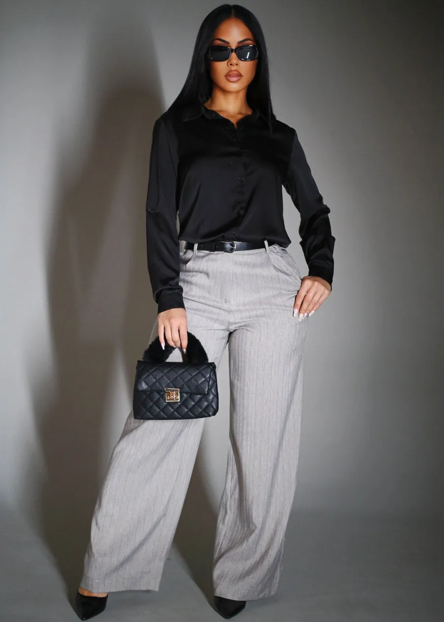 Super High Waist Stripe Wide Leg Dress Pants Grey sold by Moda product image thumbnail 2