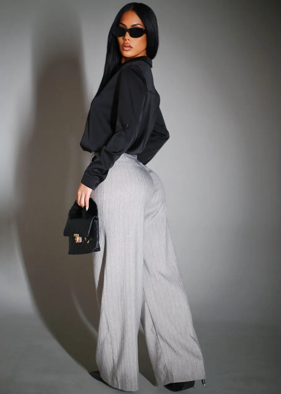 Super High Waist Stripe Wide Leg Dress Pants Grey sold by Moda product image thumbnail 3