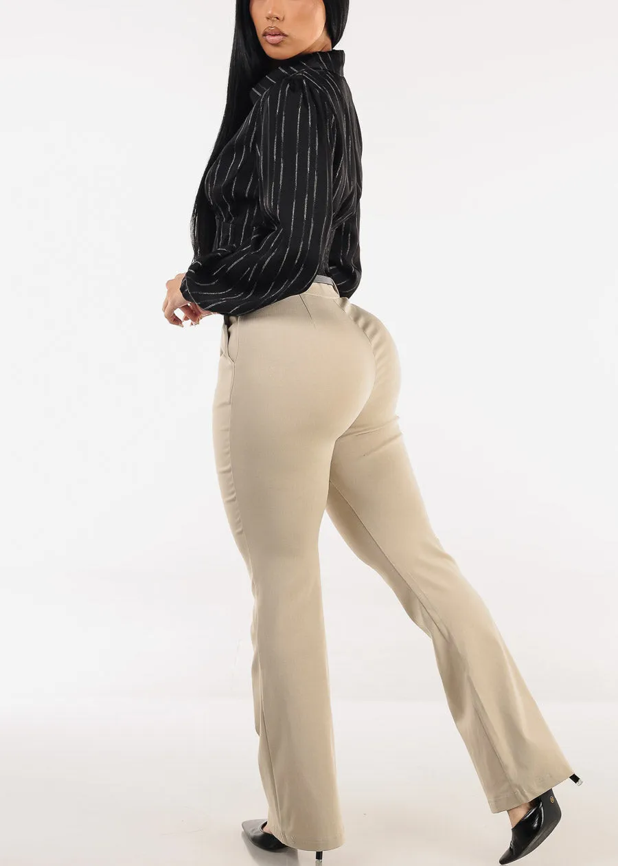 High Waisted Stretch Bootcut Dress Pants Khaki with Belt sold by Moda product image thumbnail 5