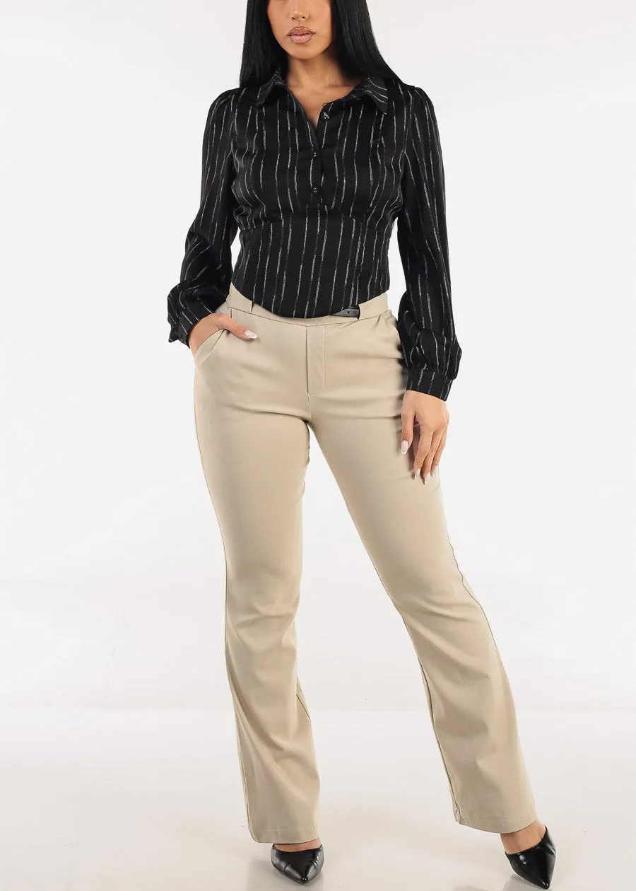 High Waisted Stretch Bootcut Dress Pants Khaki with Belt sold by Moda product image thumbnail 2