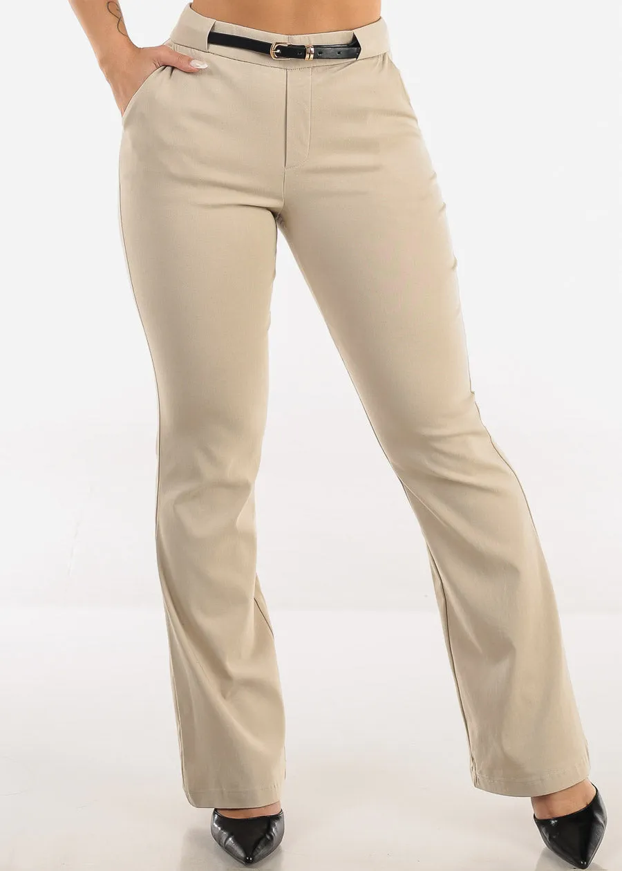 High Waisted Stretch Bootcut Dress Pants Khaki with Belt sold by Moda