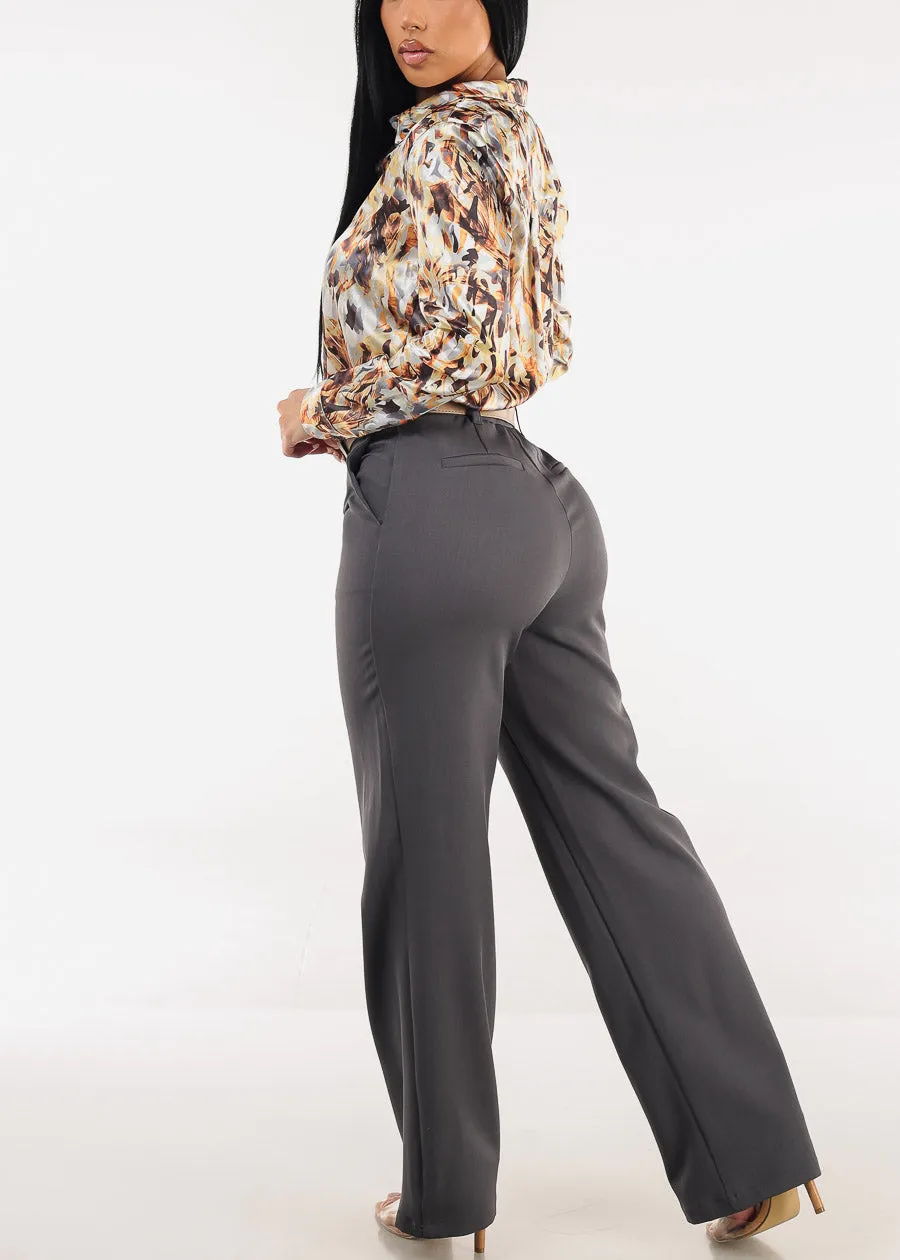High Waist Wide Leg Dress Pants Charcoal with Belt sold by Moda product image thumbnail 5