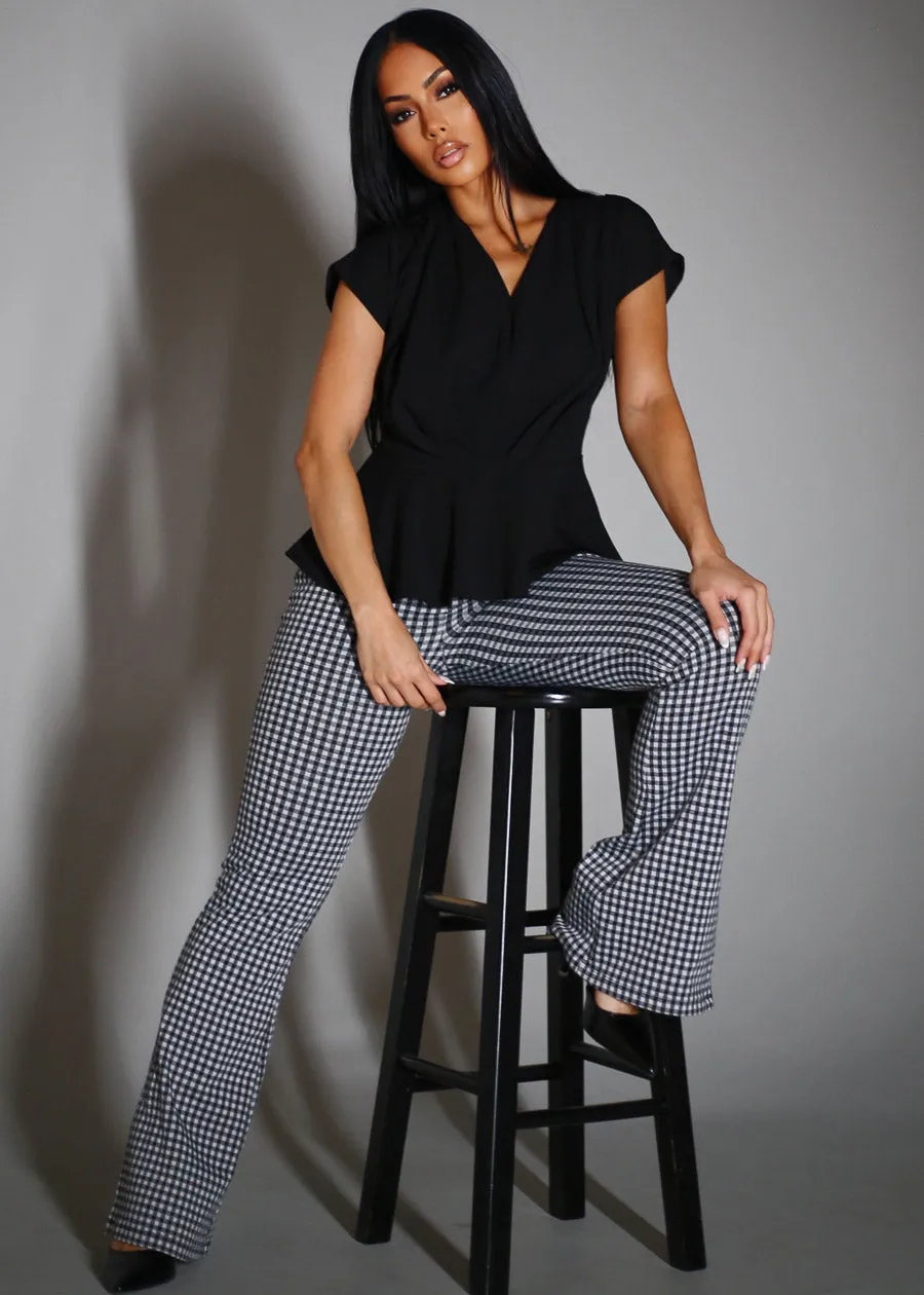 Butt lift High Waist Plaid Flared Pants B&W sold by Moda product image thumbnail 2