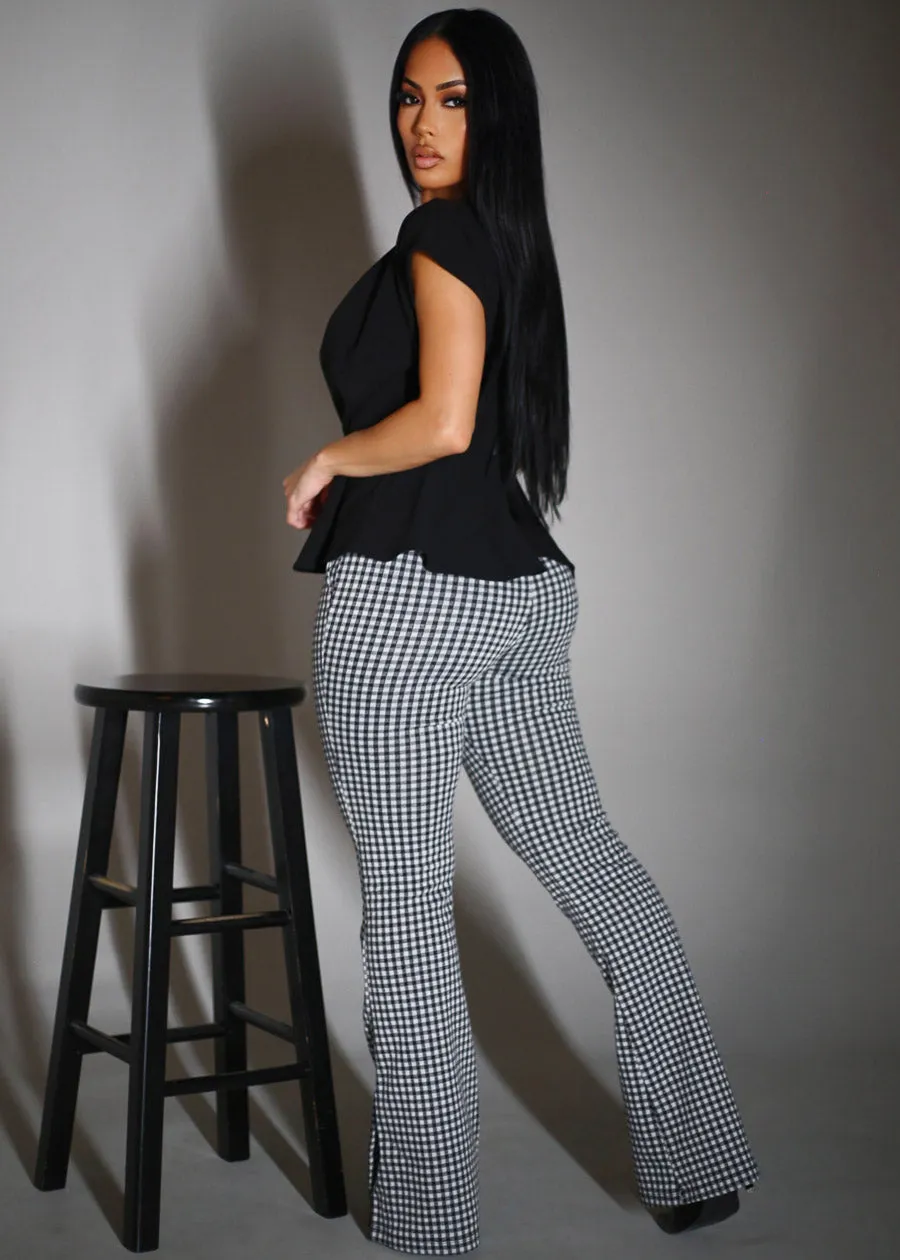 Butt lift High Waist Plaid Flared Pants B&W sold by Moda product image thumbnail 3