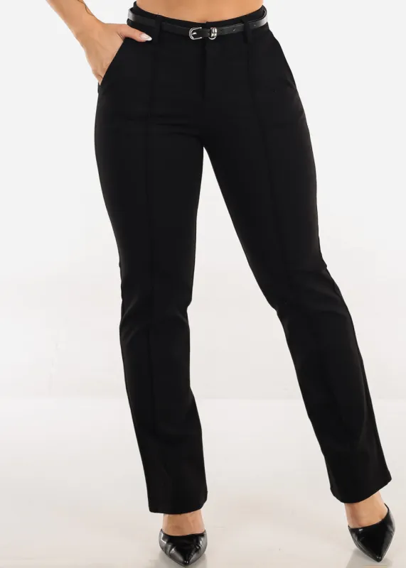 High Waisted Stretch Bootcut Dress Pants Black w Belt sold by Moda