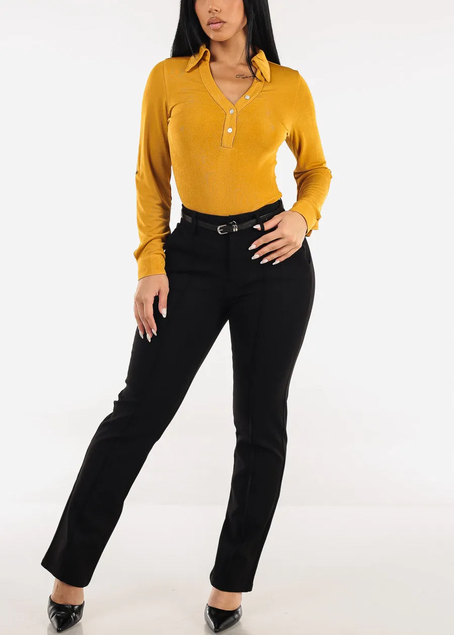 High Waisted Stretch Bootcut Dress Pants Black w Belt sold by Moda product image thumbnail 2