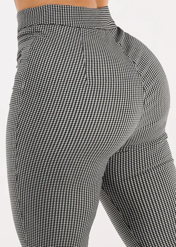 Butt lift Super High Waist Plaid Stretch Skinny Pants Black sold by Moda