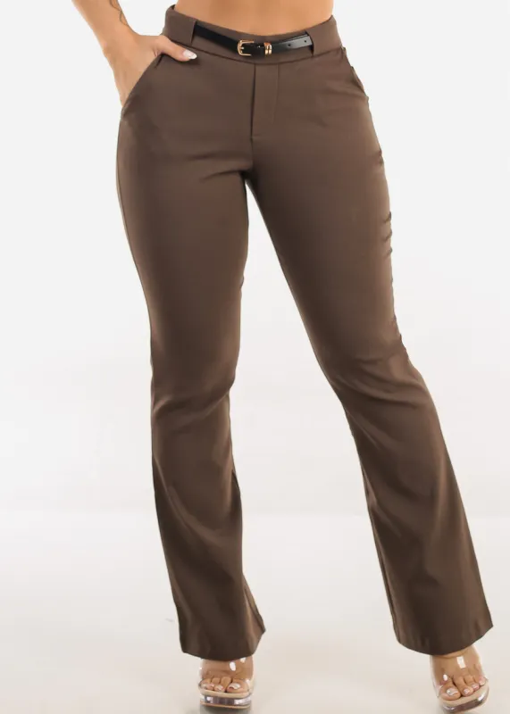 High Waisted Stretch Bootcut Dress Pants Brown sold by Moda
