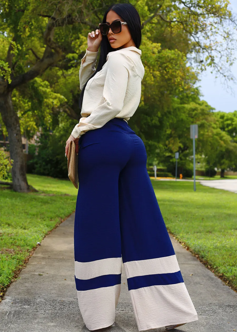 Super High Waist Wide Leg Pants Navy & Khaki sold by Moda product image thumbnail 3