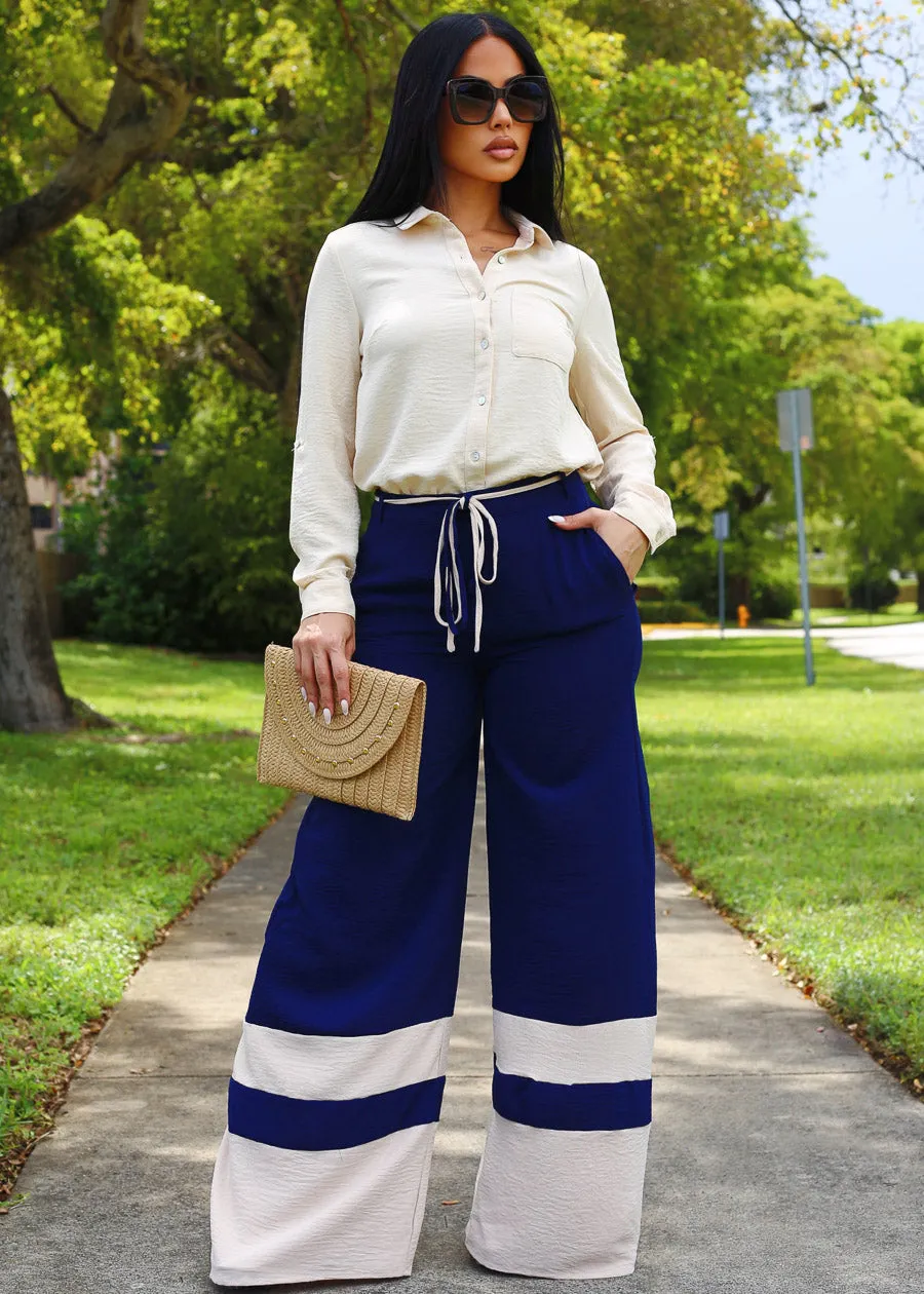 Super High Waist Wide Leg Pants Navy & Khaki sold by Moda product image thumbnail 2