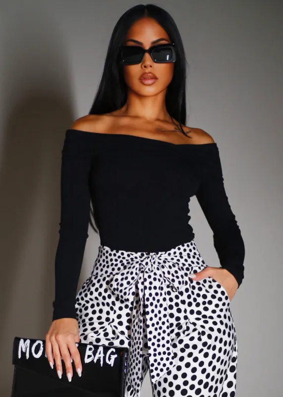 Off Shoulder Long Sleeve Stretch Top Black sold by Moda