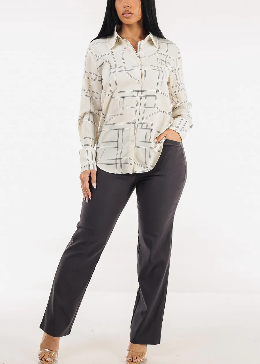 Long Sleeve Button Up Printed Collared Blouse Cream sold by Moda product image thumbnail 2