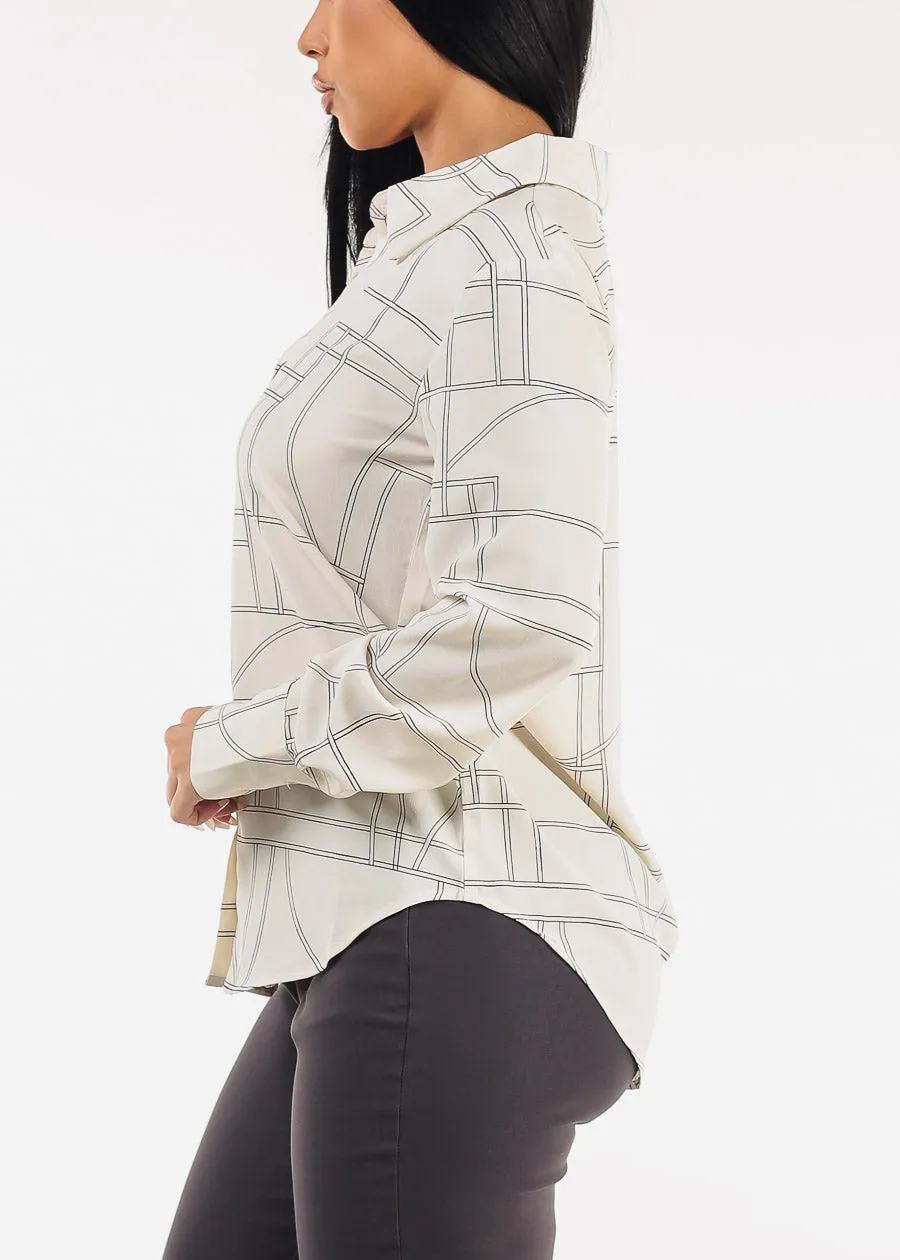 Long Sleeve Button Up Printed Collared Blouse Cream sold by Moda product image thumbnail 3