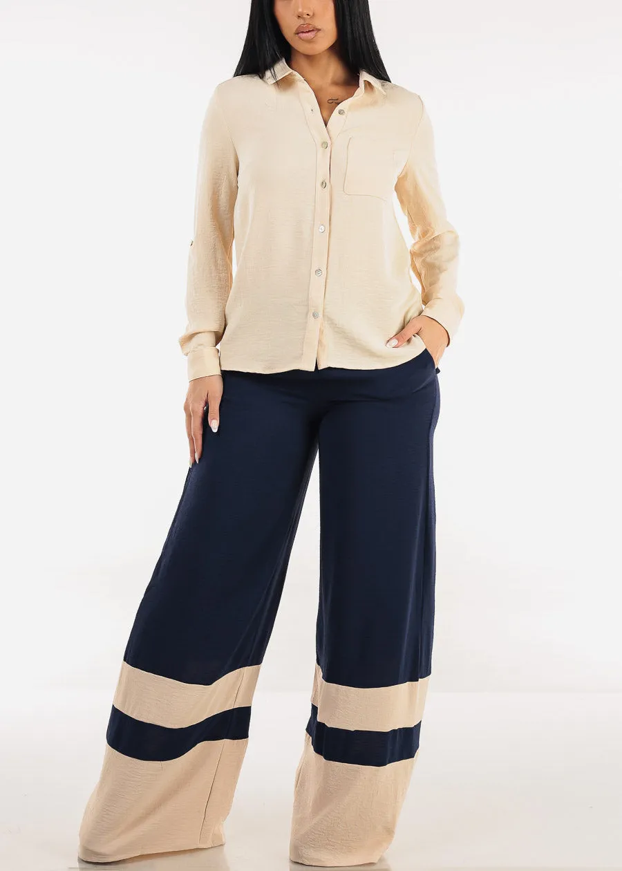 Long Sleeve Button Down Collared Blouse Light Khaki sold by Moda product image thumbnail 2