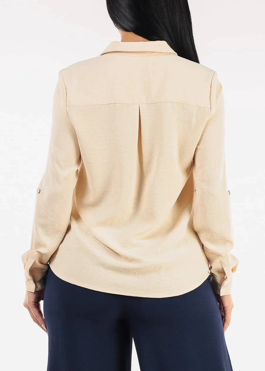 Long Sleeve Button Down Collared Blouse Light Khaki sold by Moda product image thumbnail 5