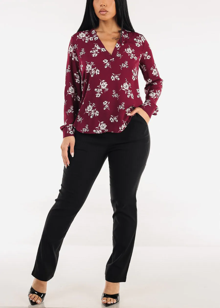 Long Sleeve Vneck Floral Blouse Burgundy sold by Moda product image thumbnail 2