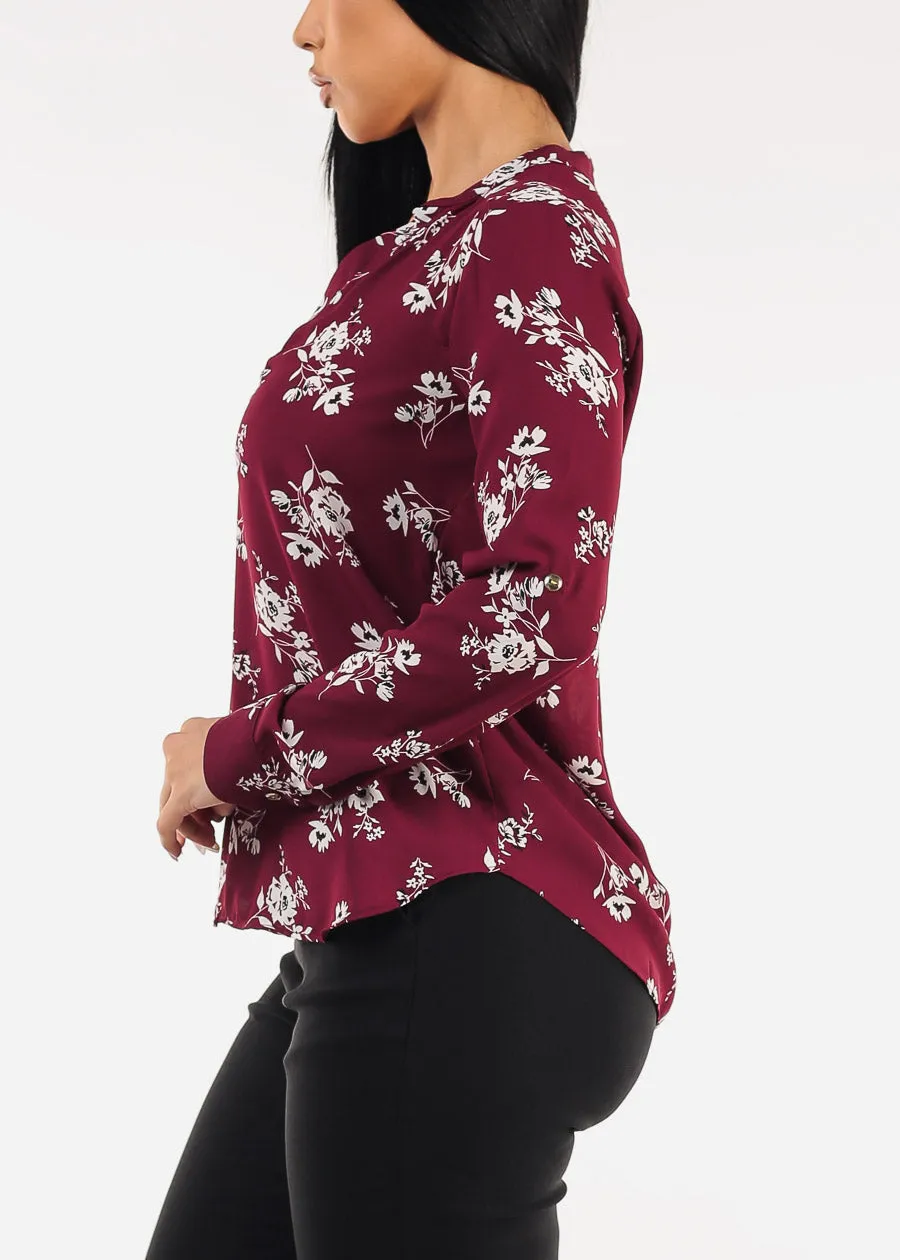 Long Sleeve Vneck Floral Blouse Burgundy sold by Moda product image thumbnail 3