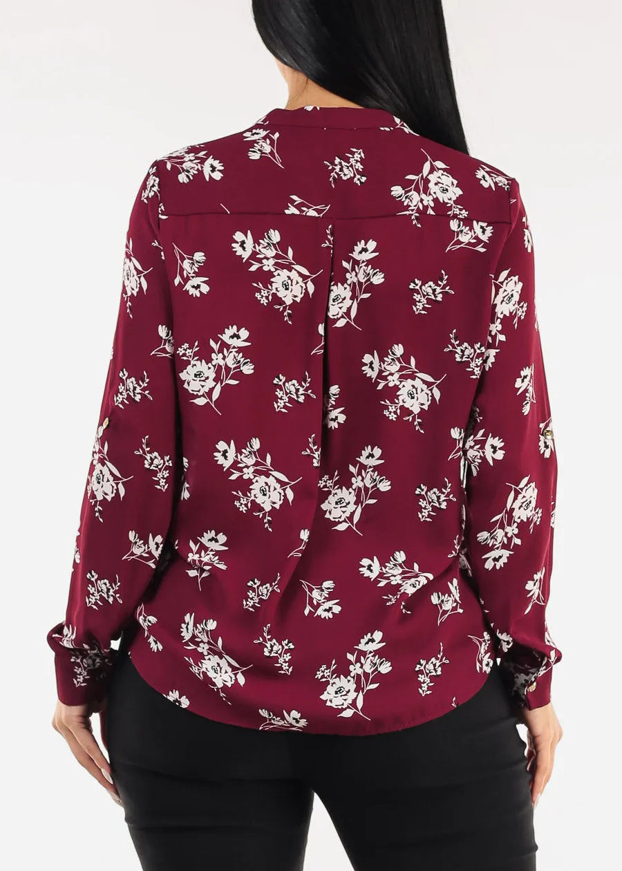 Long Sleeve Vneck Floral Blouse Burgundy sold by Moda product image thumbnail 4