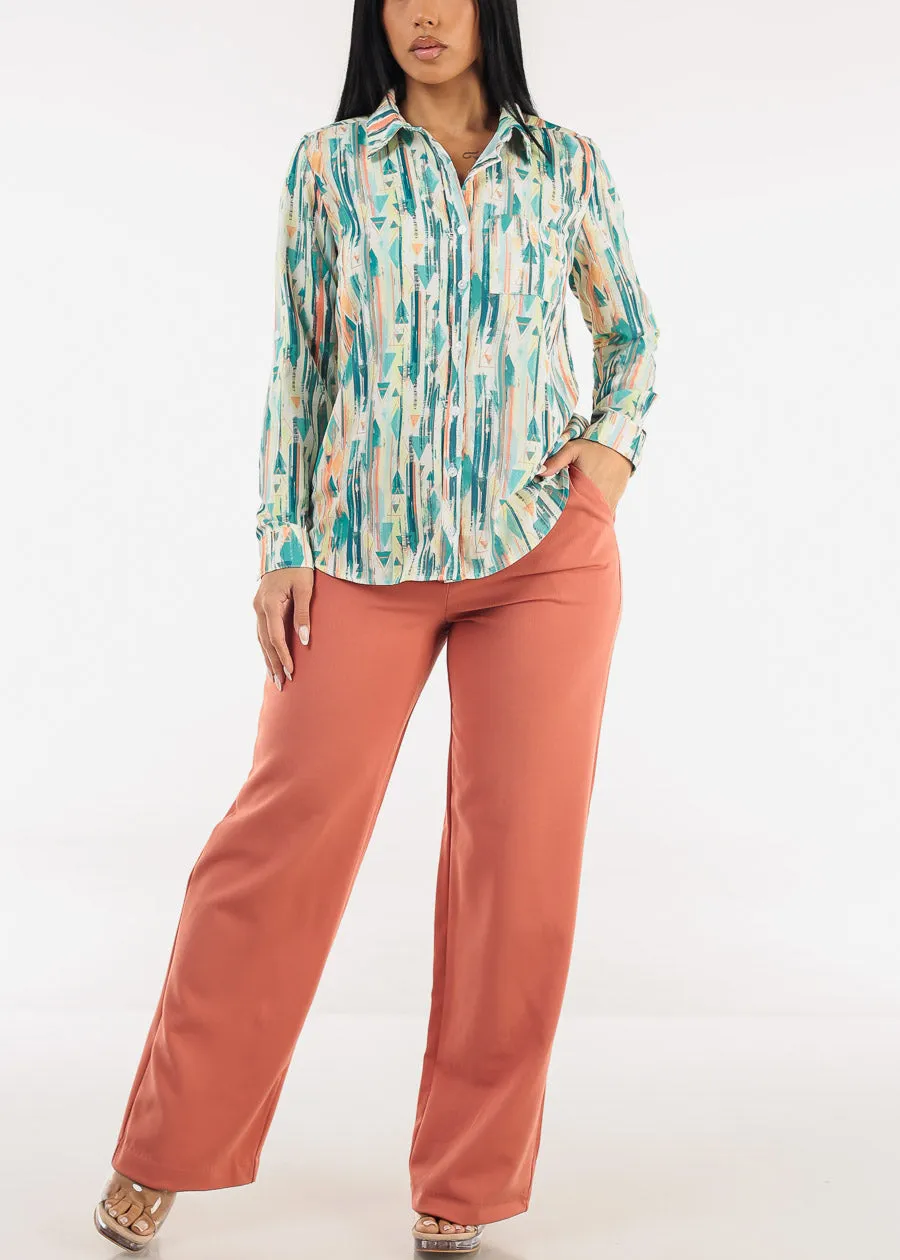 Long Sleeve Printed Button Down Blouse Green sold by Moda product image thumbnail 2