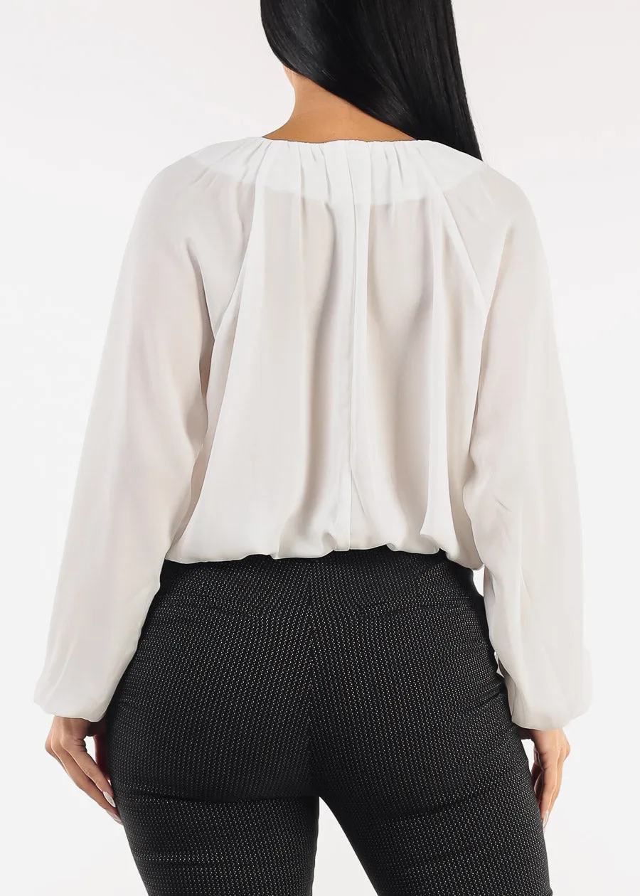 Long Sleeve White Pleated Blouse sold by Moda product image thumbnail 4