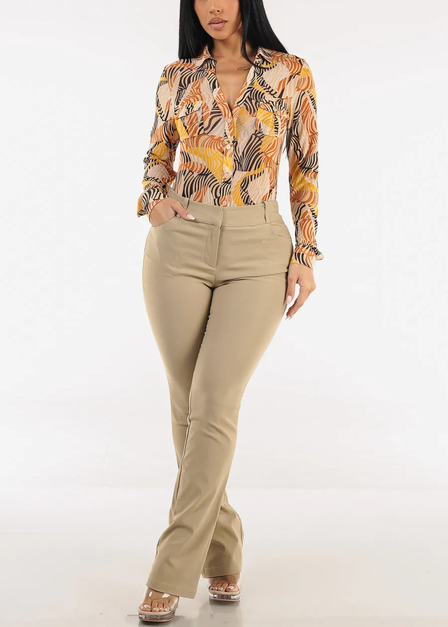 Long Sleeve Button Up Printed Mesh Blouse Mustard sold by Moda product image thumbnail 2