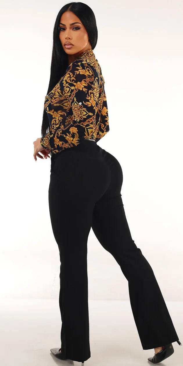 Printed Mesh Bootcut Pants Outfit sold by Moda product image thumbnail 2