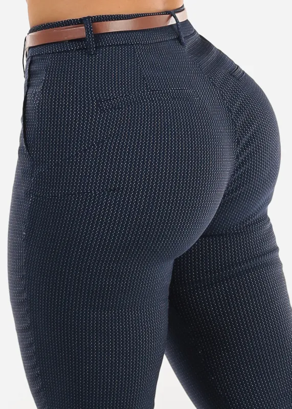 Butt lift Super High Waist Stretch Printed Skinny Pants Navy sold by Moda