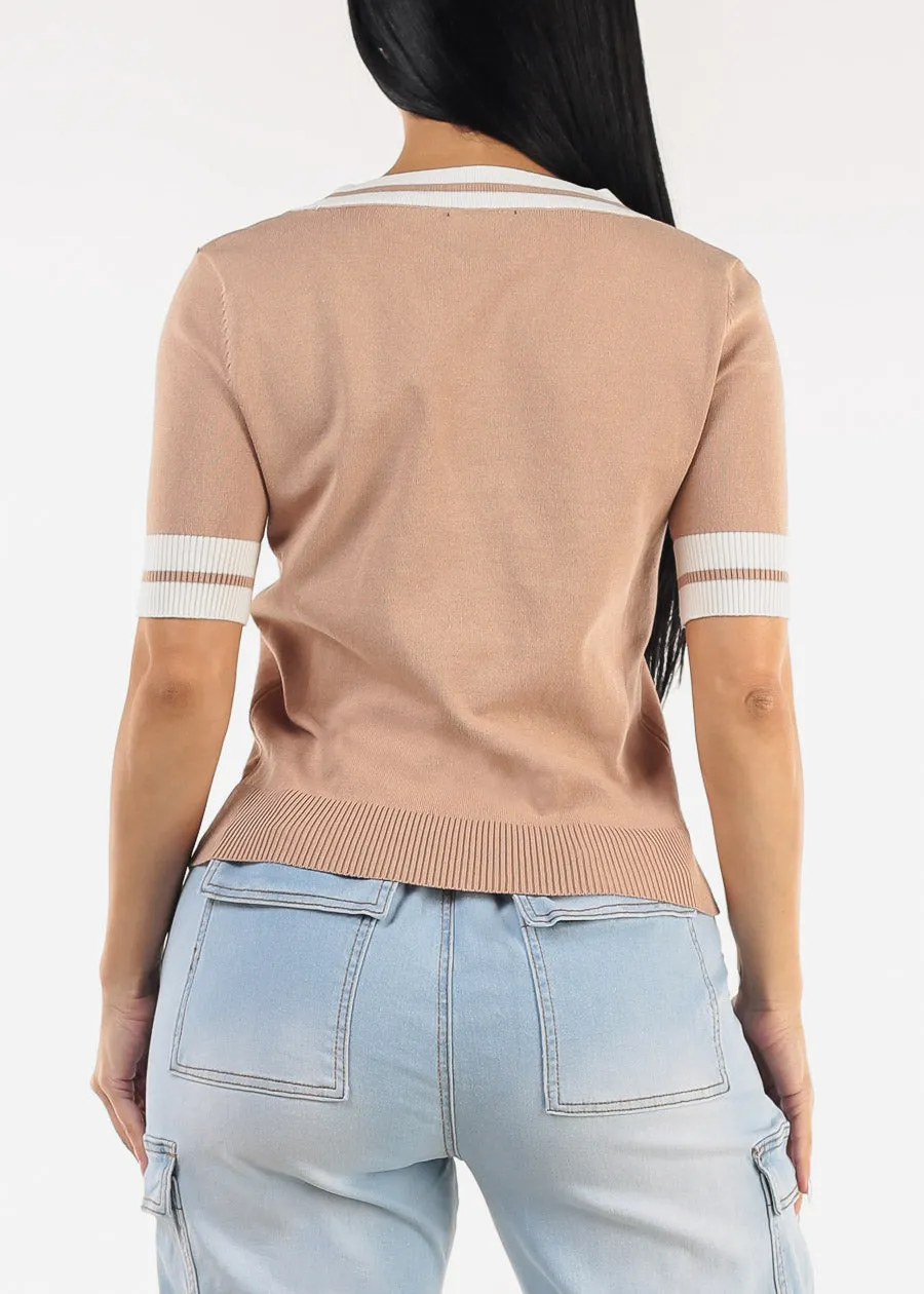 Short Sleeve Vneck Sweater Top Mocha w Tie detail sold by Moda product image thumbnail 4