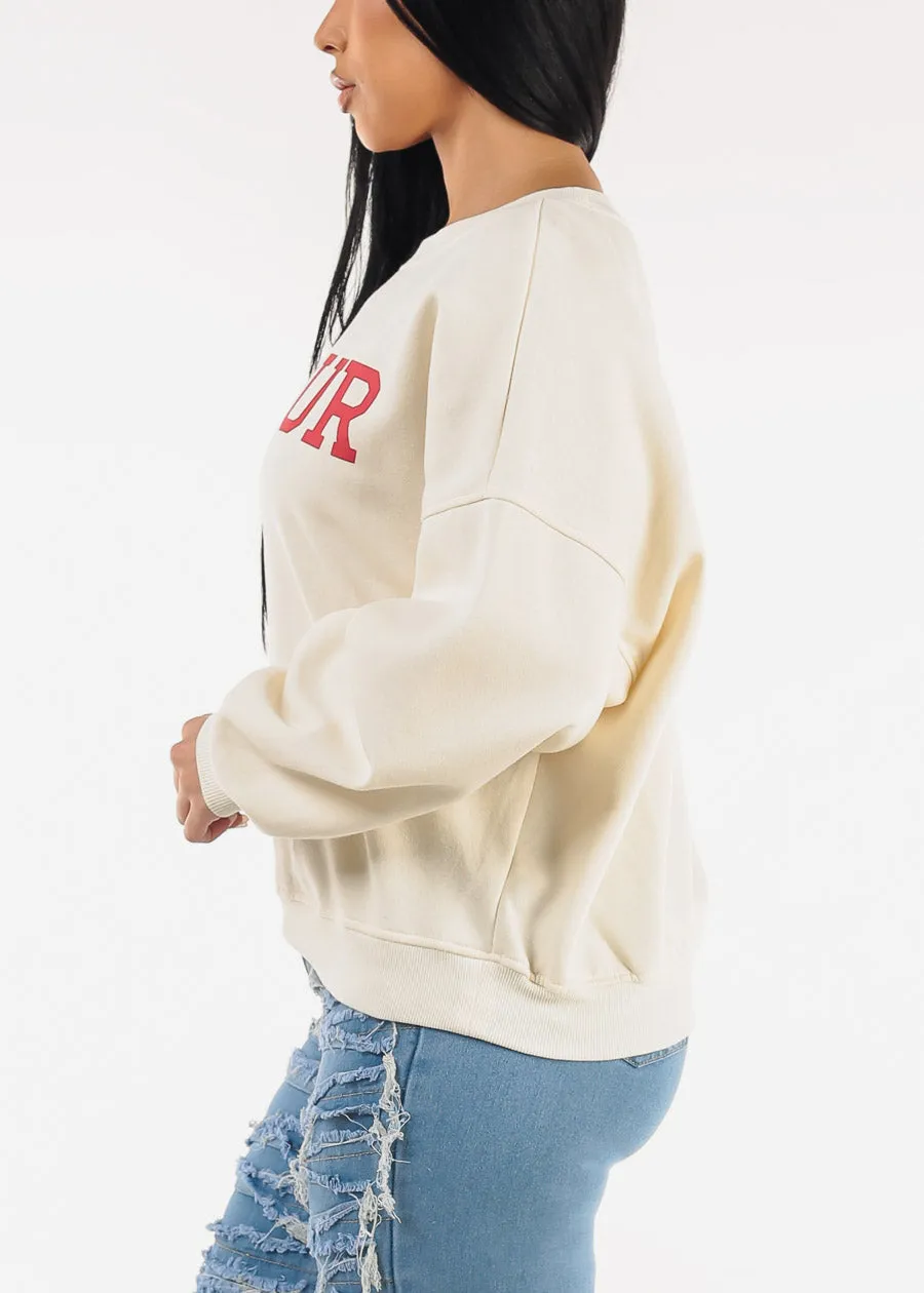 Fleece Graphic Crewneck Sweatshirt Ivory "Amour" sold by Moda product image thumbnail 3