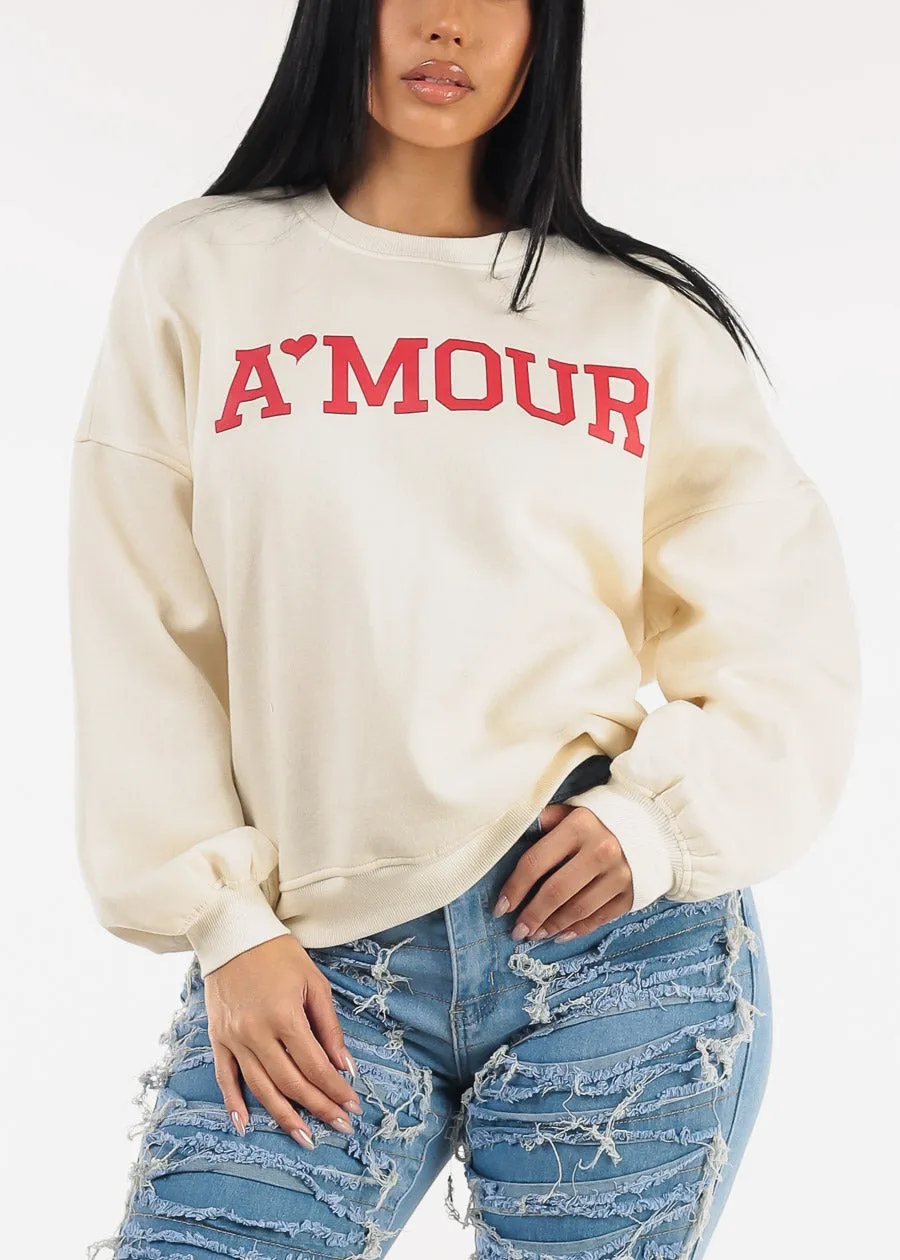 Fleece Graphic Crewneck Sweatshirt Ivory "Amour" sold by Moda