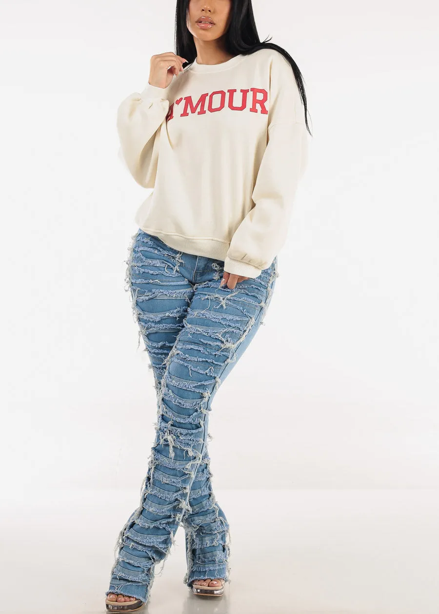 Fleece Graphic Crewneck Sweatshirt Ivory "Amour" sold by Moda product image thumbnail 2